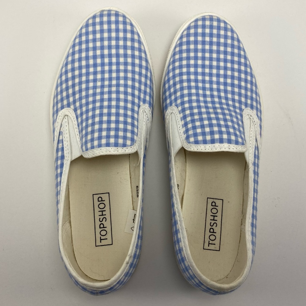 Topshop Blue Gingham Slip On Sneakers
